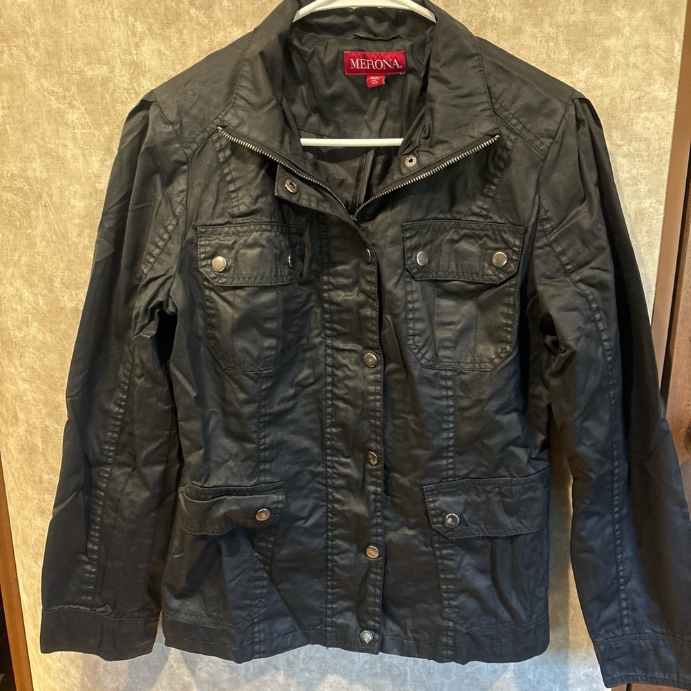 Merona Black Military Utility Jacket‎ Snap Front Lightweight Coat